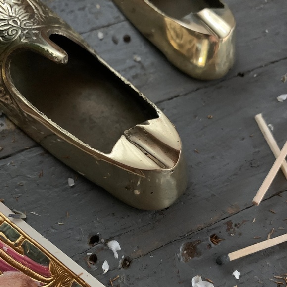 60's MOROCCAN ETCHED TURKISH BRASS SLIPPER TRAY - Picture 5 of 11